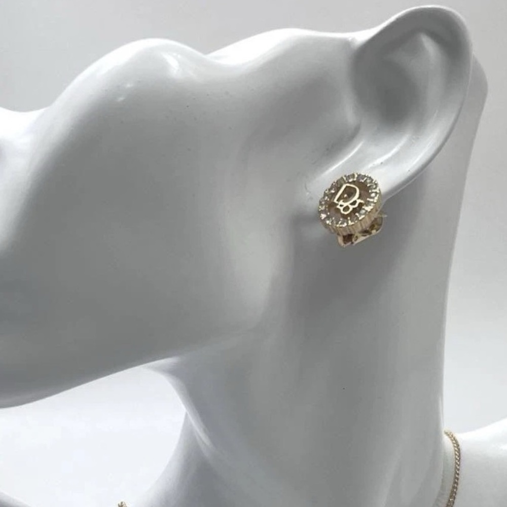Christian Dior Gold Clip-On Earrings Set Logo Design Vintage - Picture 7 of 8